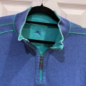 Tommy Bahama Blue and Teal Zip-Up Sweater